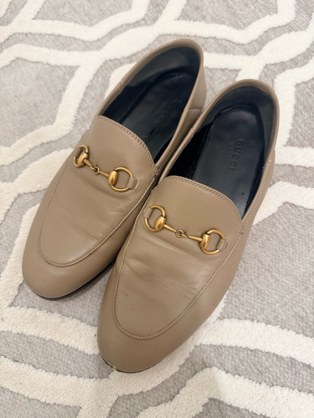 Gucci Jordaan Taupe Leather Horsebit Slip-On Loafers